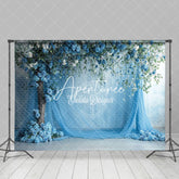 Aperturee - Aperturee Blue Floral Wedding Curtain Spring Studio Backdrop